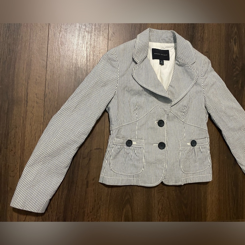 Women’s Banana Republic Blue Pin Stripe White Blazer Jacket 2P - Picture 3 of 12